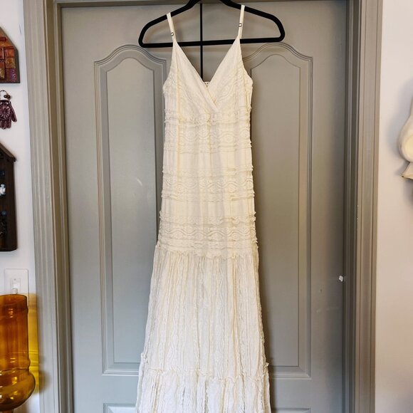 Willow & Clay Lace A-Line Maxi Dress | Ivory Boho Cottagecore | Size M - Picture 2 of 8